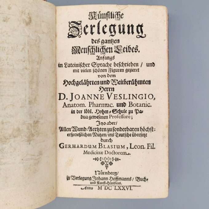 Los 27: VESLING, Johannes: Künstliche Zerlegung des gantzen menschlichen Leibes..