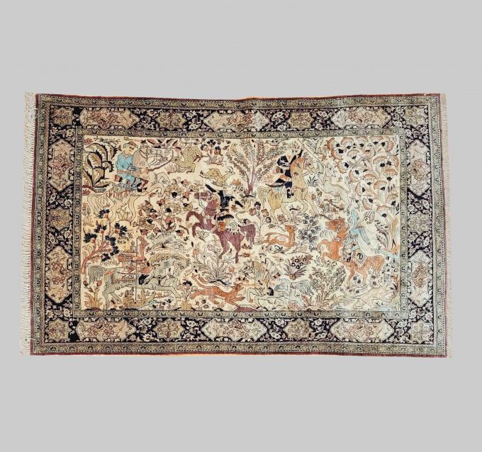 Los 875: Jagdteppich, Ghoum, Seide 20. Jahrhundert, 134 x 210 cm, Zustand B