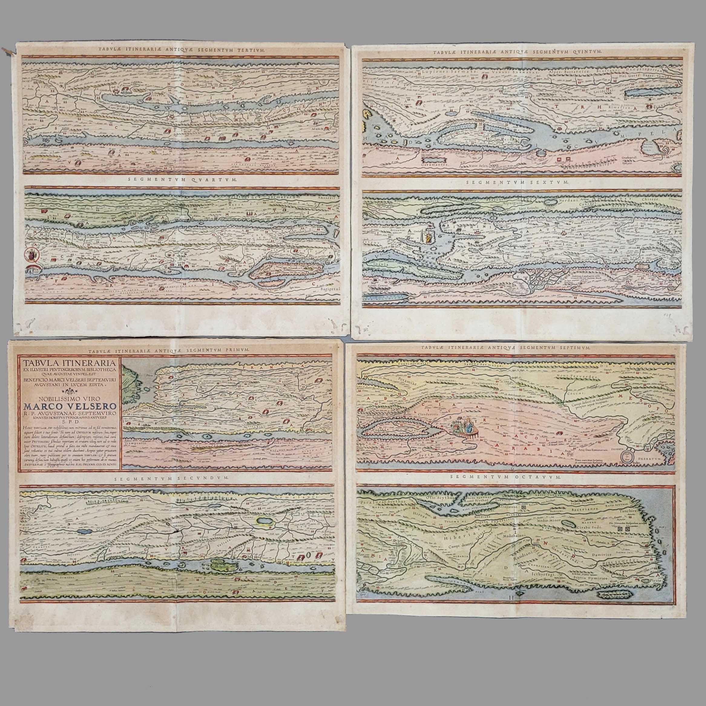Los 150: ORTELIUS, Abraham: Tabula itineraria ex illustri Peutingerorum Bibliotheca quae Augusta Vindel. Est. Beneficio Marci Velseri septemviri Augustani in lucem edita