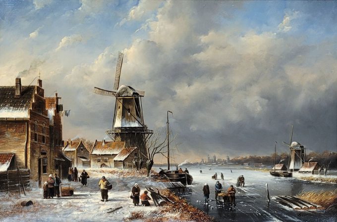 Los 330: VERMEULEN, Abraham Adrianus: Winterliche Kanallandschaft mit Windmühle – Bild 2
