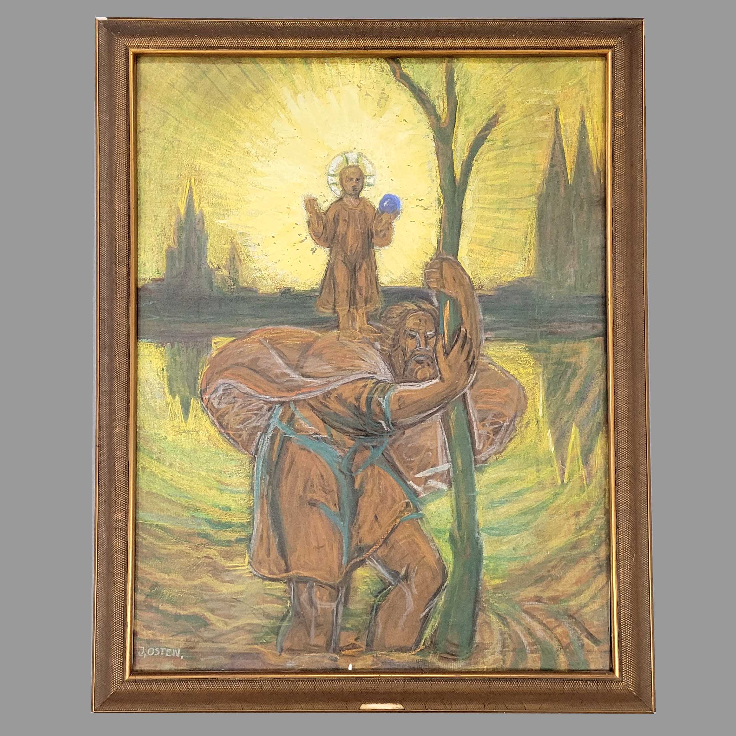 Los 621: OSTEN, Johannes Baptist: Der Heilige Christophorus mit dem Jesuskind vor der Kulisse von Köln