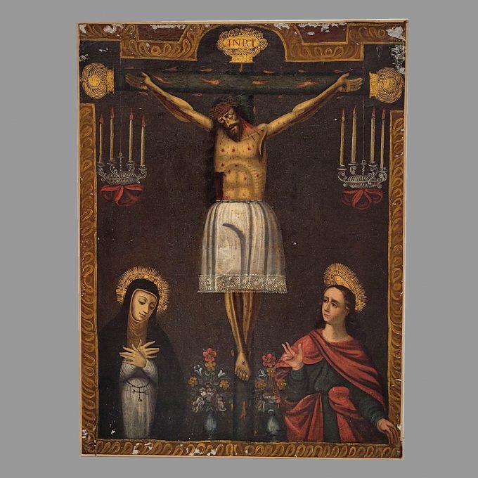 Los 149: SPANISCHER MEISTER: Kreuzigung Christi mit Maria und Johannes
