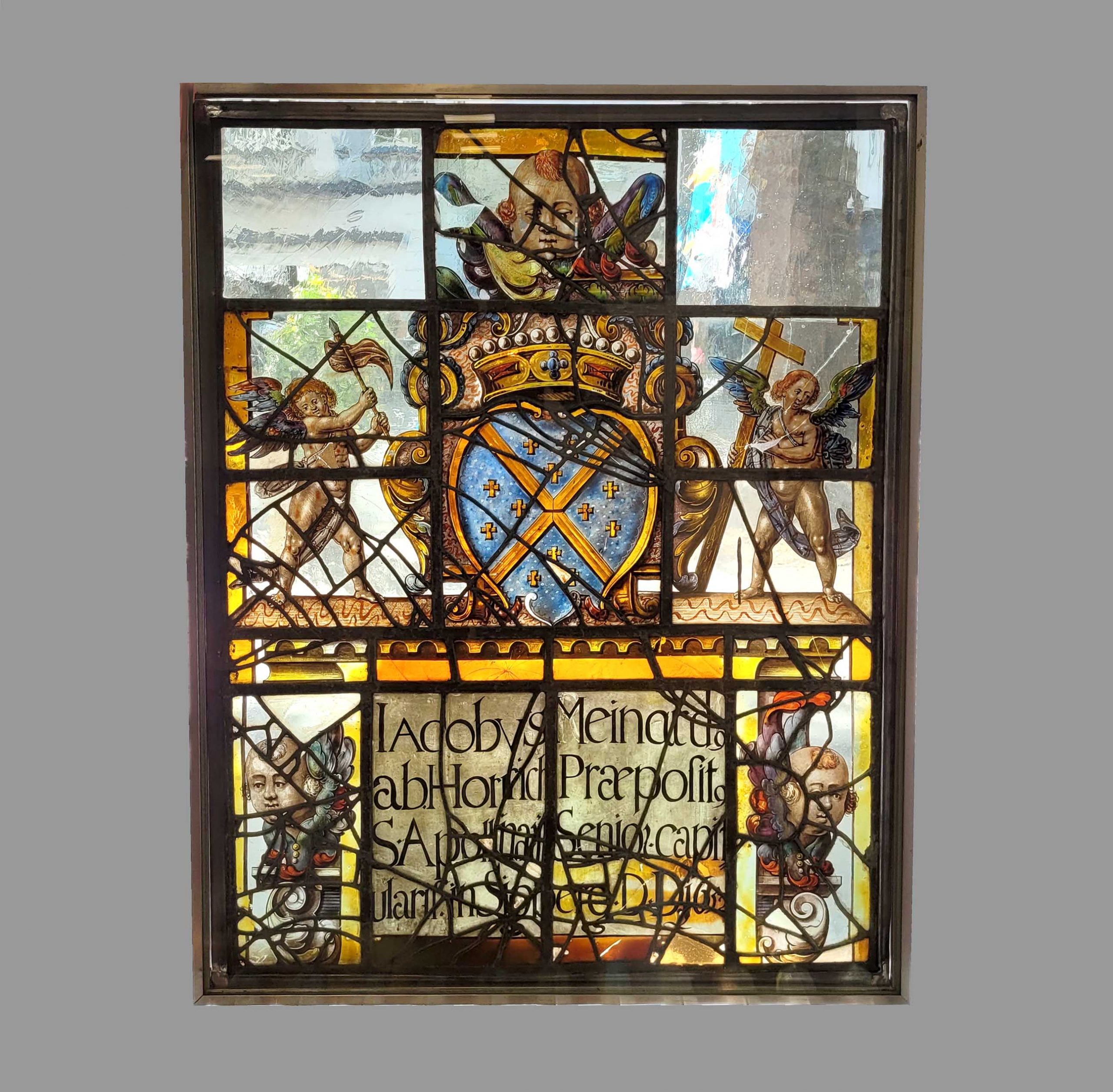 Los 365: Wappenscheibe mit geflügelten Putten und Inschrift