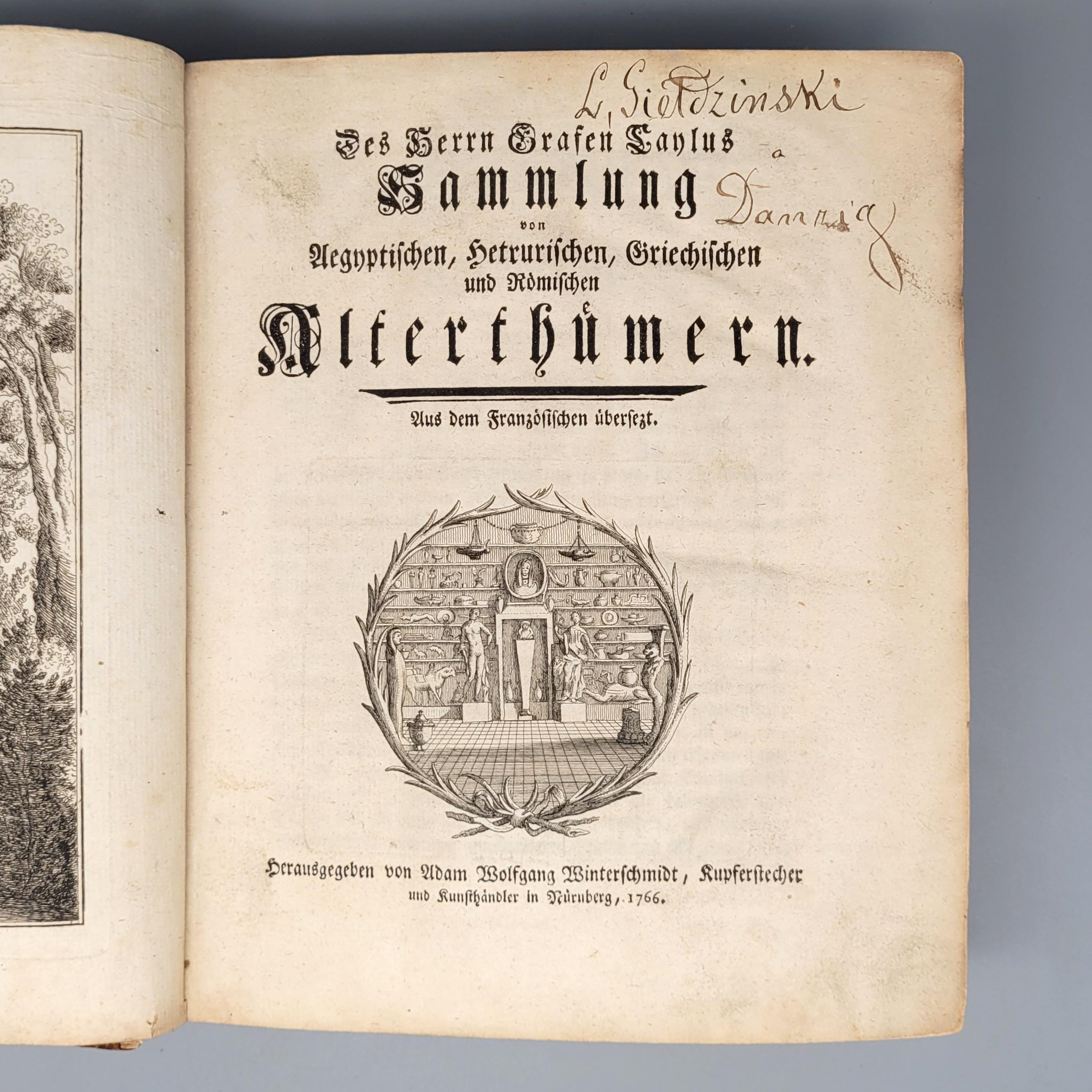 Los 54: CAYLUS, Anne-Claude-Philippe, Comte de: Des Herren Grafen Caylus Sammlung von Aegyptischen, Hetrurischen, Griechischen und Römischen Alterthümern
