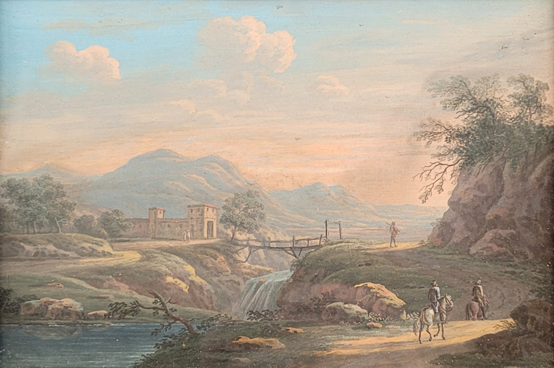 Los 65: DEUTSCHER MEISTER: Südländische Flußlandschaft mit Brücke und Kastell – Bild 2