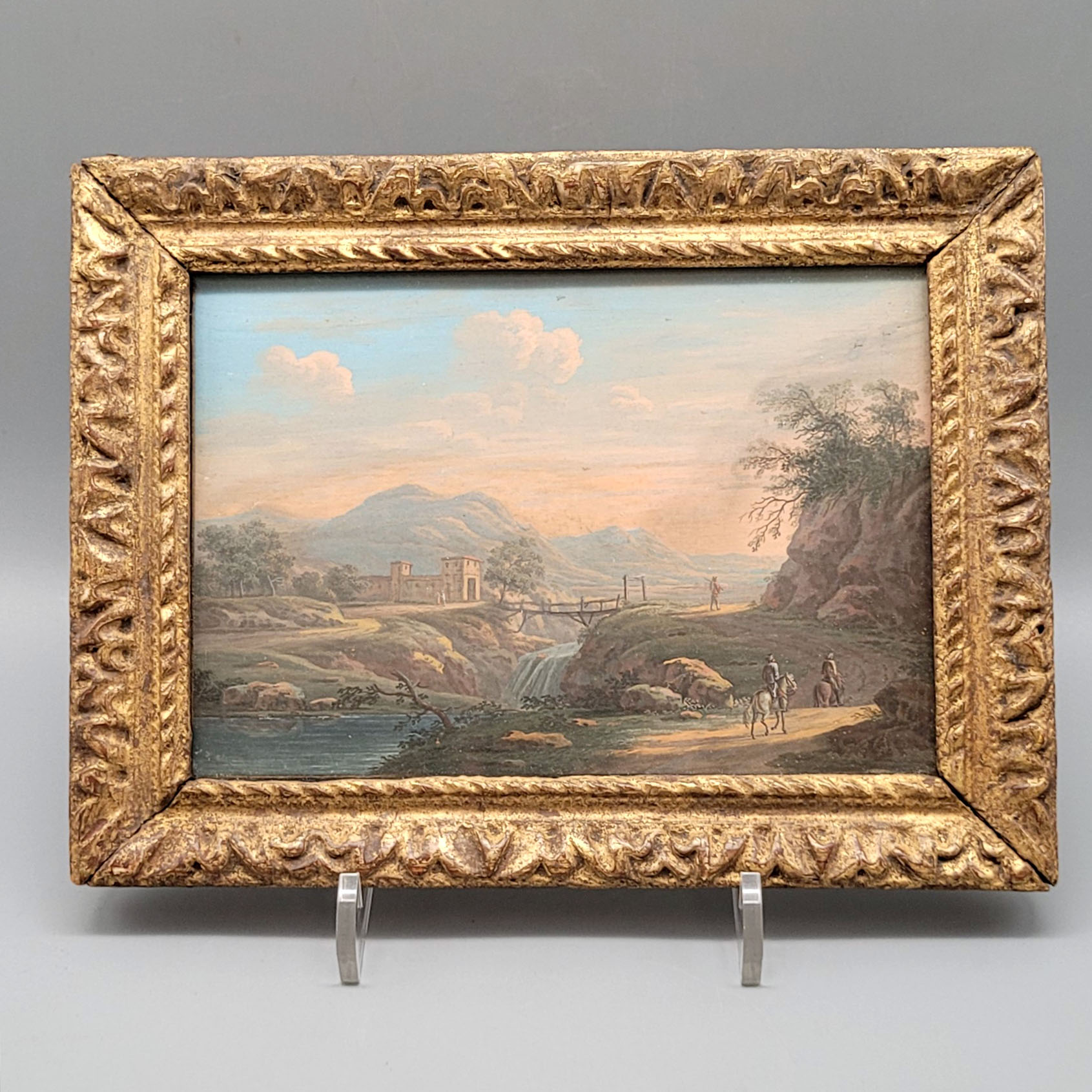 Los 65: DEUTSCHER MEISTER: Südländische Flußlandschaft mit Brücke und Kastell